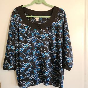 Covington Womens Top Blouse Blue Black  Size XL Button Front